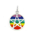 1-Inch Round Rainbow / Chakras Pentagram Pendant