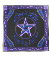 Large 36 Inch Square Altar Cloth With Pentagram Large Purple Black Aqua Cotton | Woot & Hammy