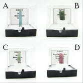 4 different tourmaline elbaite crystals in cases labeled on white background