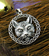 Cat's Face With Pentagram Framed In Celtic Knots Witch's Familiar Pendant | Woot & Hammy