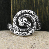 Coiled Ouroboros Snake Oxidized Ring Tribal
