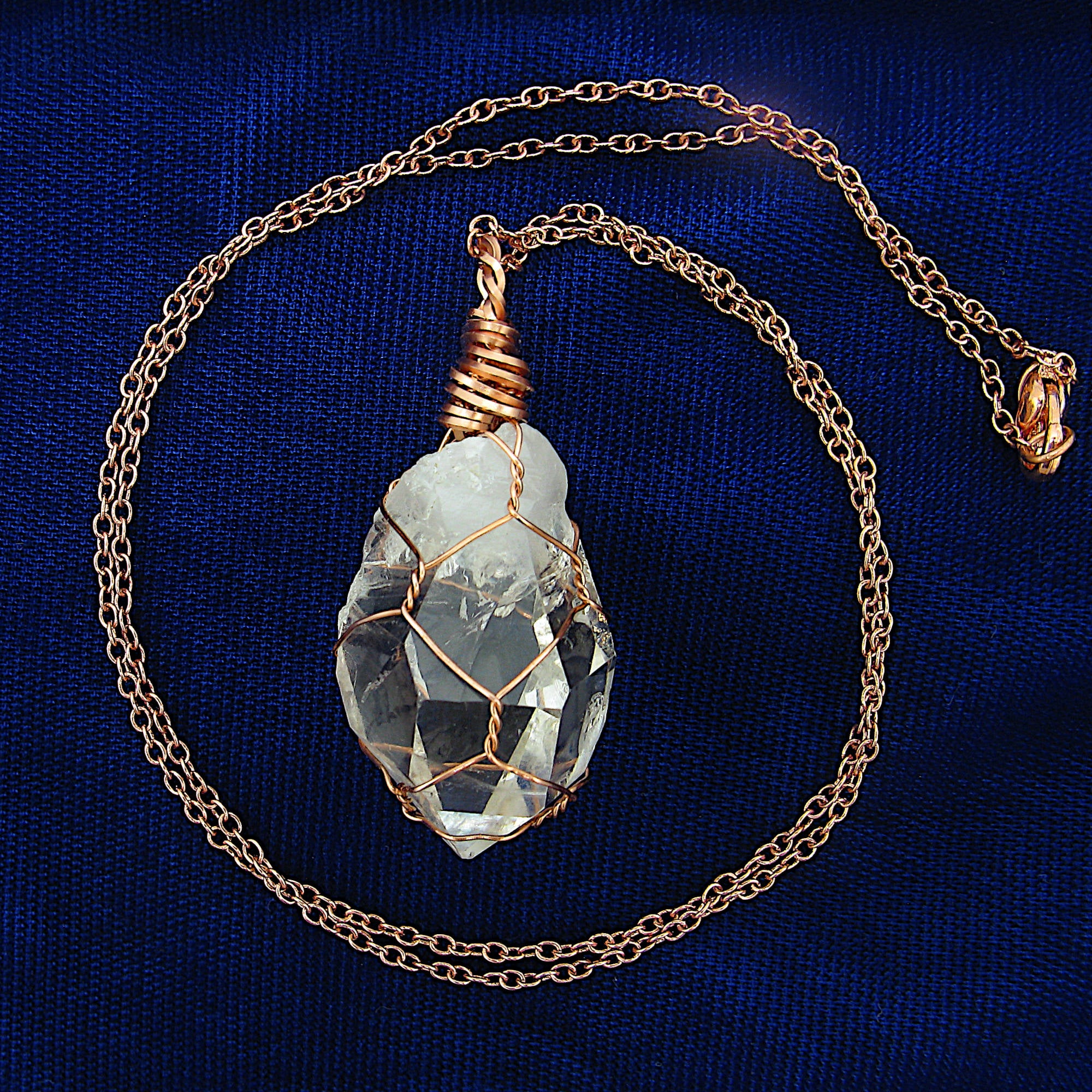 Raw Clear Quartz Crystal Pendant Copper Wire-Wrapped Pendant