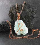 Raw Fluorite Crystal Pendant, Copper Wire-Wrapped, with 20
