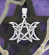 Triple Moon And Pentagram Intertwined Symbols Cut-Out Goddess Pendant | Woot & Hammy