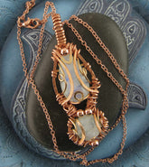 Polished Double Moonstones Wrapped in Copper Wire Pendant with 20" Chain, Handmade | Woot & Hammy