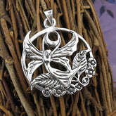 Winged Fairy Faerie Dryad Wood Nymph Crescent Moon Flowers Cut-Out Pendant | Woot & Hammy