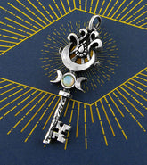 Old-Fashioned Key With Triple Moon, Crescent, and Opal Cabochon Pendant in Fine Silver - Handmade | Woot & Hammy