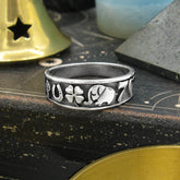 Good Luck Symbols Four-Leaf Clover Number 7 Horseshoe Heart Elephant Mushroom Band Ring Oxidized | Woot & Hammy