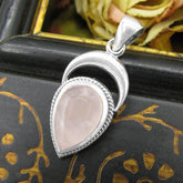 Rose Quartz Gemstone Teardrop Cabochon Crescent Moon Pendant Love Compassion | Woot & Hammy