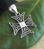 Maltese Equal-Armed Cross Pendant With Triquetra Knots