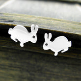 925 sterling silver hare rabbit bunny stud earrings mirror image of each other Nature