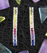 Colorful CZ Rainbow Chakra Flexible Bar Drop Post Earrings | Woot & Hammy