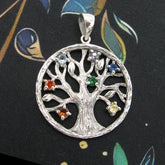 Rustic Tree of Life 7 Multi-Colored Rainbow Spectrum CZ Crystals Pendant | Woot & Hammy