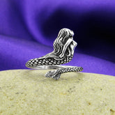 Mythical Swimming Mermaid in Profile Wrap-Around Oxidized Ring Ocean Sea Fish | Woot & Hammy