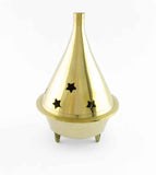 Tall Brass Cone Incense Burner With Cut-Out Stars