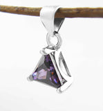 Tiny Faceted Amethyst CZ Triangle in Silver Setting Pendant Charm | Woot & Hammy
