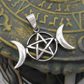 Triple Moon Goddess Symbol Pentagram Pentacle Cut-Out Pendant | Woot & Hammy