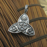 Triquetra Celtic Knot Pentagram Sun Crescent Moons Stars Oxidized Pendant | Woot & Hammy