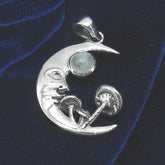 Man-in-the-Moon Crescent Mushrooms Moonstone Gemstone Cabochon Psychedelic Nocturnal | Woot & Hammy