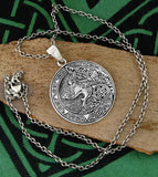 Large Round Celtic Wolf With Knot Border Oxidized Medallion Pendant | Woot & Hammy