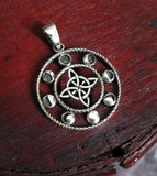 Witch's Knot Pendant with Moon Phases, Oxidized