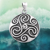 Triskele Symbol with Spirals Domed Oxidized Pendant