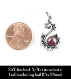 Leafy Vine Pendant w/ Garnet Cabochon Curling Scroll Floral Nature Jewelry Wedding Bridesmaid Gift compared to penny