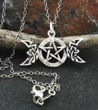 Celtic Triple Moon Goddess Pentacle Pendant Necklace Crescent Phases Pentagram Witchy Witchcraft Wiccan Pagan Witch Jewelry Mystical on chain