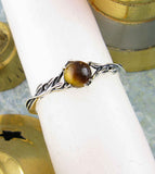 Delicate Vine Ring with Tiger's Eye Cabochon
