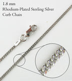1.8 mm Curb Chain, Rhodium-Plated Sterling Silver
