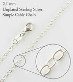 2.1 mm Simple Cable Chain, Unplated Sterling Silver