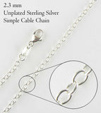 2.3 mm Simple Cable Chain, Unplated Sterling Silver