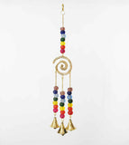 Chakras Spiral Wind Chime with 3 Bells, Brass Plated