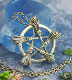 Brooms Besoms Pentacle Necklace Pendant Pentagram Wiccan Star White Witch Witchcraft Woman Pagan Wicca Witchy Unique Alchemy Gift Handle on chain