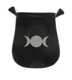 Black Velveteen Triple Moon Symbol Bag Pouch With Drawstring