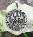 Bold Celtic Wolf Paw With Triquetra Knots Round Pendant | Woot & Hammy
