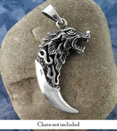 Wolf Claw Tooth Talon Pendant Howling Wolf's Head Norse Viking