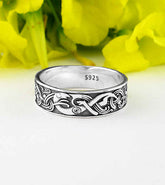 Celtic Knot Snakes Band Ring, Oxidized