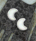Cute Crescent Moon With Lab Opal Stud Earrings