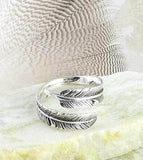 Antiqued Feather Wrap Ring - Adjustable