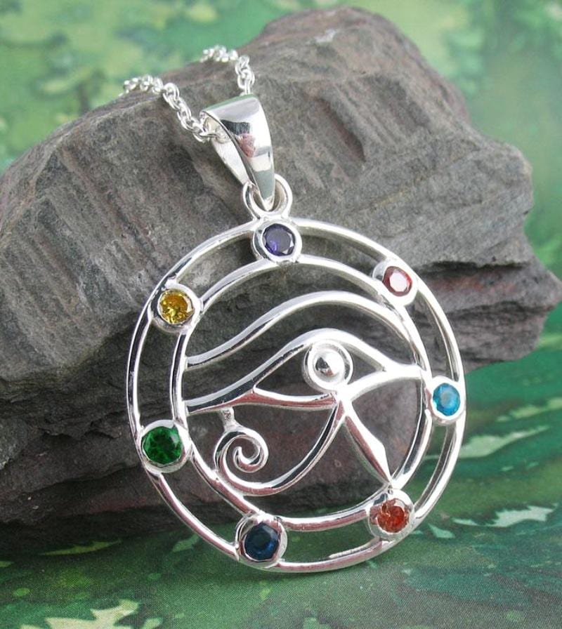 Eye of Horus Pendant w/ Chakra Crystals Sterling Silver – woot hammy