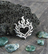 Little Flaming Heart Pendant Necklace Fire Flames Burning Love Emoji Valentine's Day Anniversary Gift For Her Wife Girlfriend Lover front view