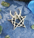 Horned God Pentacle Pentagram Necklace Pendant Cernunnos Pan Wiccan Wicca Pagan Neopagan Witchcraft Occult Crescent Moon backside