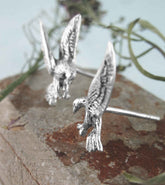 Eagles Post Stud Earrings Flying Bird Stud Biker Hawk Falcon Sterling Silver