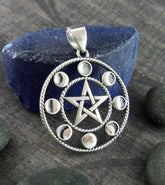 Pentacle With Phases of the Moon Pendant, 7/8"