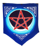 Red and Blue Pentacle Moon Pennant Banner Flag