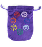 Velveteen Drawstring Pouch With Embroidered Chakra Symbols