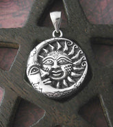 Ornate Sun and Moon Pendant, Small, Sterling Silver Oxidized