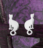 Sitting Cat with Curly Tail Silhouette Stud Earrings