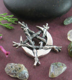 Crescent Moon Twigs Branches Pentagram Pentacle Pendant Necklace Vine Wiccan Wicca Pagan Witchcraft Witch Mystical Occult  laying flat